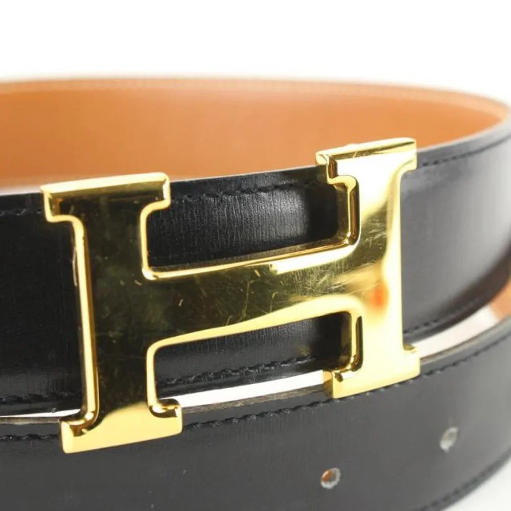 Hermès 32mm Black x Brown Reversible H Logo Belt Kit 93h719s